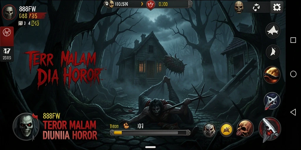 Screenshot 888FW menampilkan adegan menegangkan dari game horor.