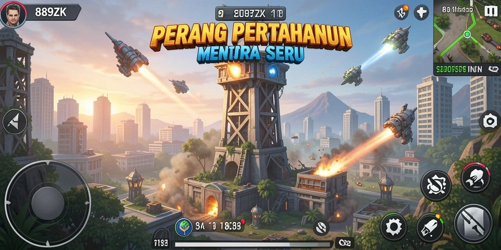 Tampilan gameplay <strong>889ZK</strong> yang menegangkan dalam aksi Tower Defense.