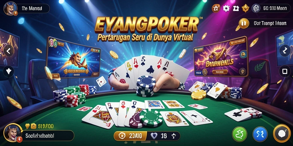 Screenshot gameplay EYANGPOKER menampilkan aksi pertarungan yang mendebarkan.