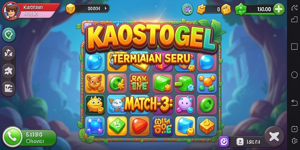 Tangkapan layar gameplay KAOSTOGEL dengan kombinasi warna-warni.