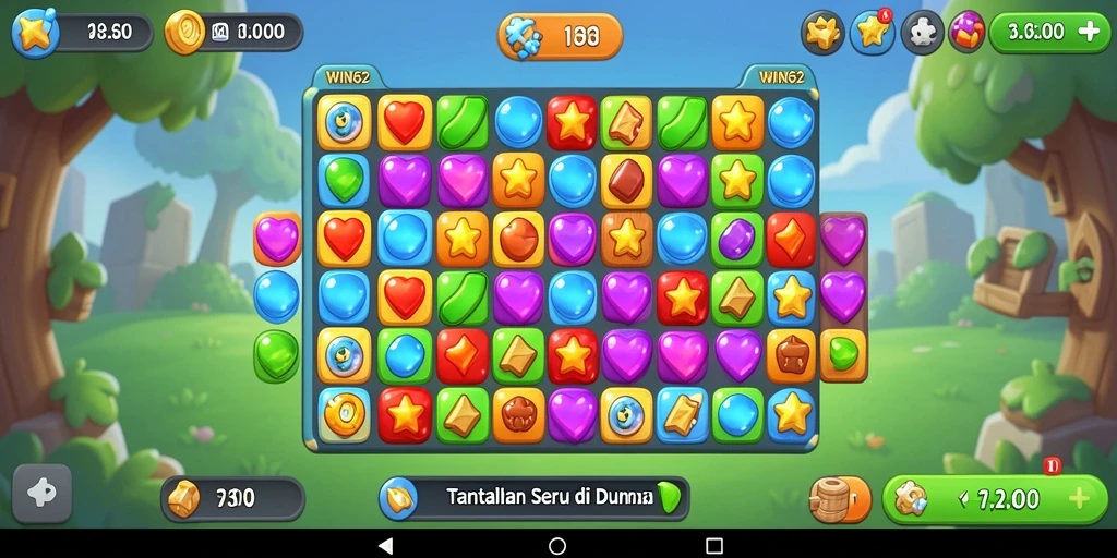 Screenshot WIN62 menampilkan gameplay Match-3 yang seru dan menantang.